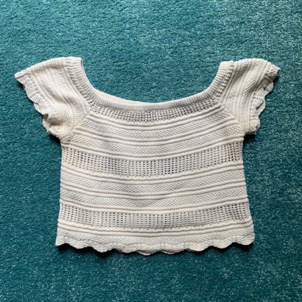 Cream crochet knit crop top